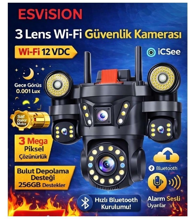 Esvision ES-9003 3 Lens Wifi Kamera